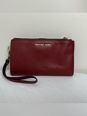 Michael Kors Pebbled Leather Wristlet - Deep Burgundy with Gold Hardware